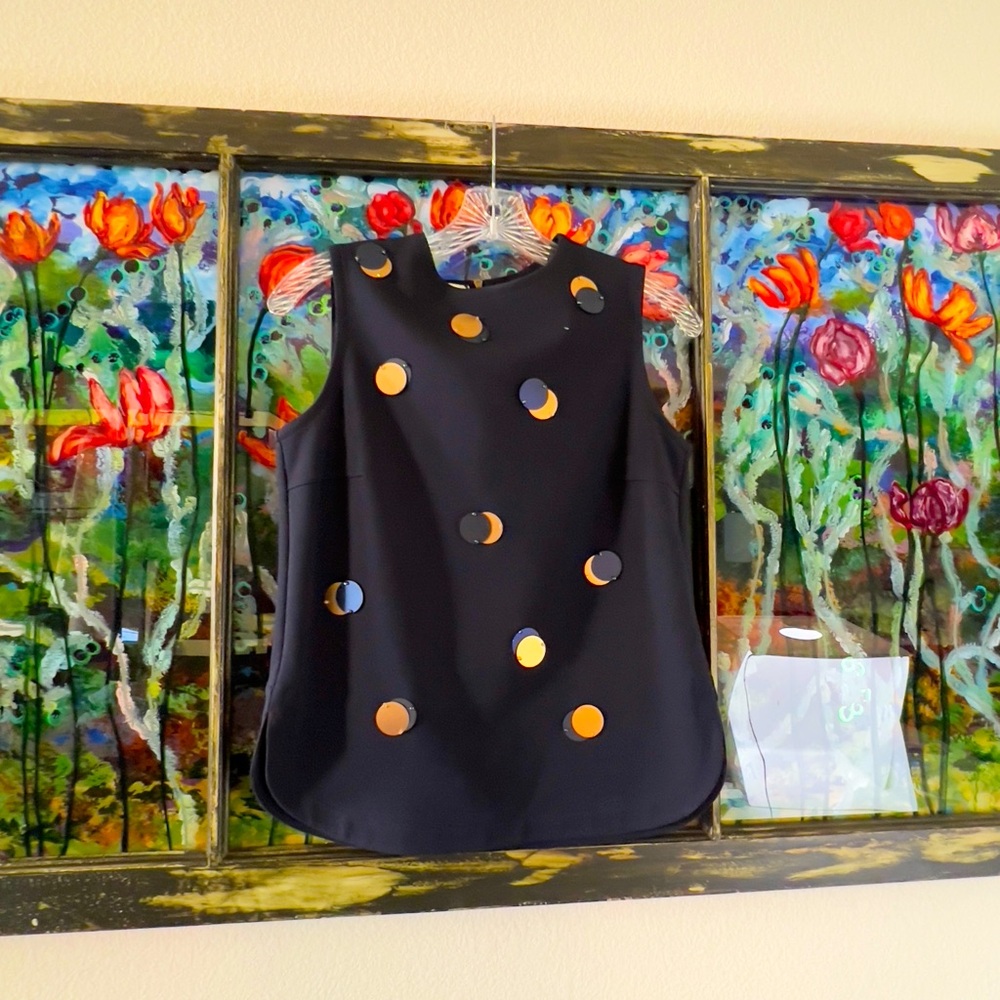 Akris Punto Top (Navy w/ Round “Confetti” Embellishments) NWT